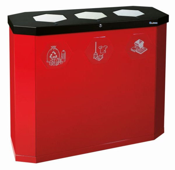Station de recyclage Blunt Sixco 3 Swing - 3 volets, 3 x 45 litres, rouge rubis lisse-brillant, dimensions : 830x950x355 mm, avec rabats en acier inoxydable, 560-135-02