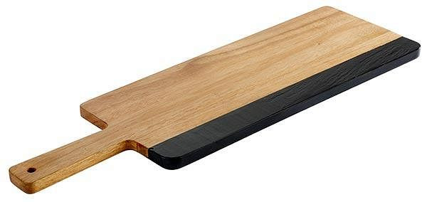 Planche de service APS -ACACIA SLATE-, 36,5 x 15 cm, hauteur : 1,5 cm, bois d'acacia, ardoise naturelle, manche : 12 cm, avec trou de suspension : Ø 1 cm, 00868