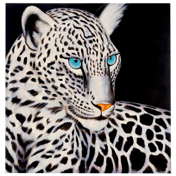 Mendler peinture à l'huile White Leopard, peinture murale 100% peinte à la main XL, 100x100cm, 44724