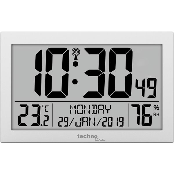 Horloge murale radio Technoline DCF-77 avec possibilité de réglage manuel, dimensions (LxHxP) : 225 x 24 x 143 mm, fond d'écran : blanc, WS 8016