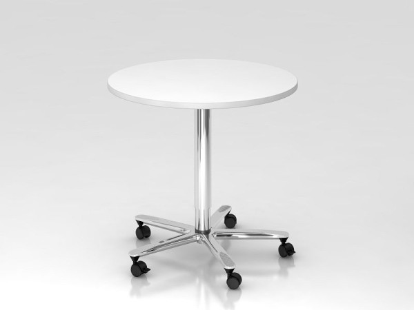 Table élévatrice colonne Hammerbacher 80cm ronde blanc/chrome, cadre chromé, VST08/W/C