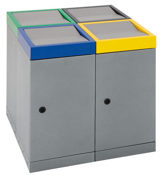 tri des déchets contondants ProTec-Plus, îlot à déchets quadruple, structure en aluminium gris/6024, 1003, 5010, 7016, conteneur intérieur galvanisé, 4x30 litres, 607-030-0-2-040
