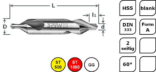 Foret à centrer SPPW HSS 15 pièces dans un jeu Ø1.6 - Ø5, 1231100003