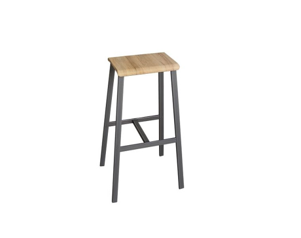 Lot de 2 tabourets de bar Hammerbacher, look industriel, coque d'assise plaquée et huilée, chêne noueux, structure en tube rectangulaire 3x1,5 cm, VSMP1/F/T