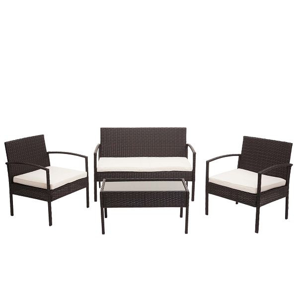 Ensemble en polyrotin Mendler HWC-F56, ensemble balcon/jardin/salon, marron, coussins crème, 76125