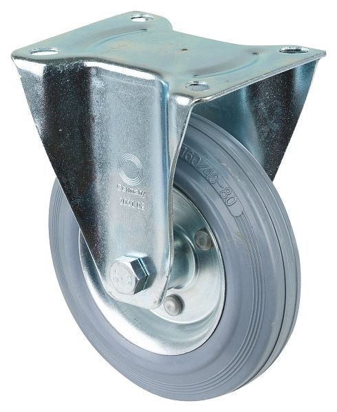 Rouleau de transport BS rollers, rouleau fixe, largeur de roue 40 mm, roue Ø 160 mm, capacité de charge 135 kg, caoutchouc gris, jante en acier, roulement à rouleaux, plaque, L410.B56.160