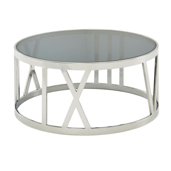 Wohnling table basse verre métal 60x60x30 cm table de canapé argent, table de salon design ronde, petite table basse moderne, WL6.674