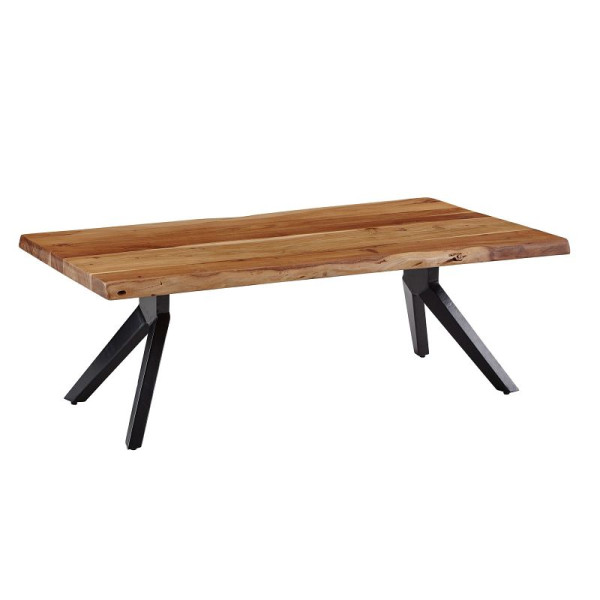 Table basse Wohnling 115 x 37 x 64 cm bois d'acacia massif / bord d'arbre en métal, WL6.163