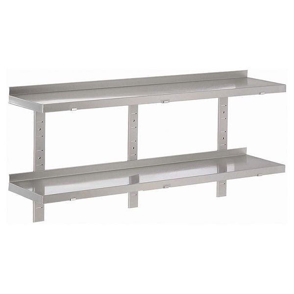 Étagère murale double Gastro-Inox en acier inoxydable AISI 430, 1700x400mm, avec 3 supports d'étagère et 3 supports muraux, 303.222
