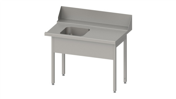 Table d'alimentation Stalgast "Pro", guide panier avec pente, avec 1 bac 1800x750x880mm, montage côté droit, dosseret, panneau bac, soudé, VZL18713RA