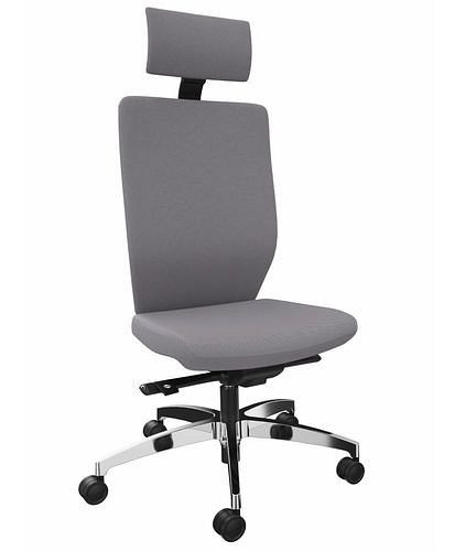 Chaise de bureau opérateur DENIOS Stilo ES, technologie Syncro-Quickshift, base en aluminium, support de nuque, gris, 292420