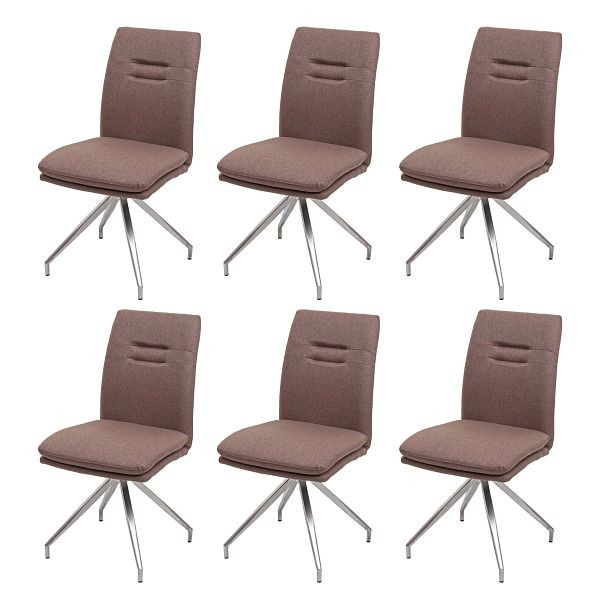 Mendler HWC-H70 ensemble de 6 chaises de salle à manger, chaises de cuisine, fauteuils, tissu/textile, acier inoxydable brossé, marron, 3x73922