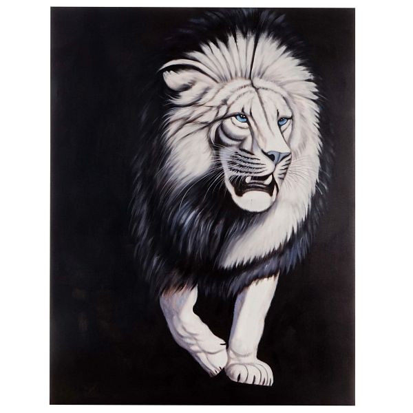 Mendler peinture à l'huile lion blanc, peinture murale 100% peinte à la main XL, 120x90cm, 44743