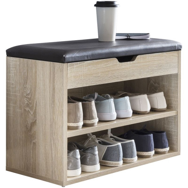 Banc à chaussures Wohnling SOFIA avec siège Banc d'armoire Sonoma bois 60 x 40 x 30 cm, WL5.262