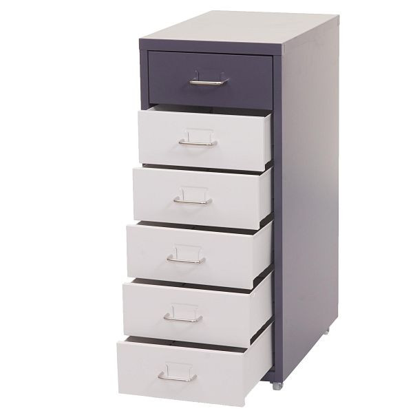 Mendler Boston T851 roll conteneur, armoire à tiroirs en acier, 69x28x41cm 6 tiroirs, gris foncé blanc-gris foncé, 72283