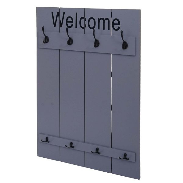 Armoire murale Mendler HWC-C89 Welcome, panneau d'armoire d'armoire, look vintage shabby, 91x60cm, gris-bleu, 94475