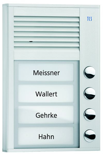 TCS système de commande de porte audio station extérieure série PAK 4 boutons de sonnerie (alignés à droite), argent en saillie, PAK04-EN