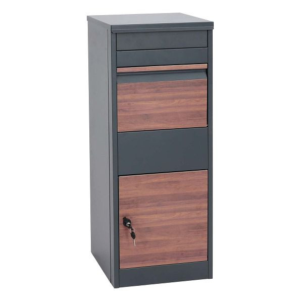 Mendler Paketkasten HWC-G80, Boîte aux lettres sur pied Paketbox taille L, galvanisé anthracite, aspect bois foncé, 83550