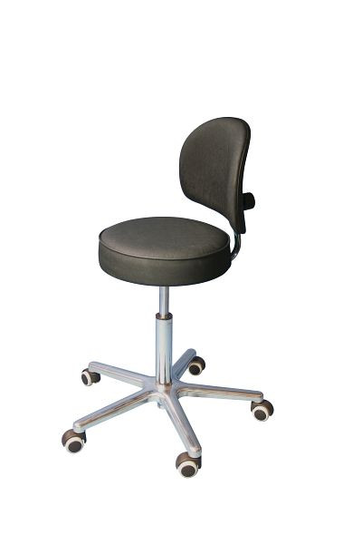 Tabouret de travail Lotz, assise : simili cuir, noir, rembourré, Ø 360 mm, épaisseur d'assise 90 mm, dossier : simili cuir, roulettes, 4861.1-10RS