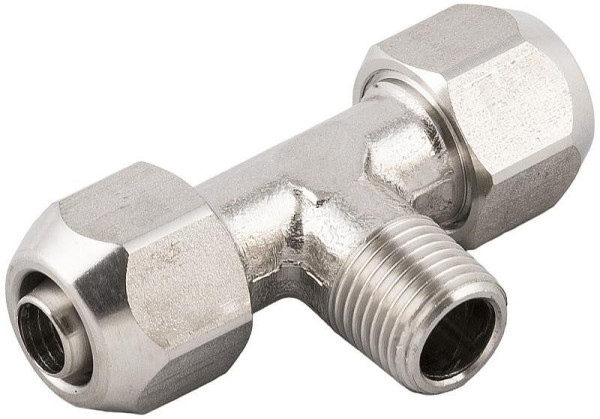 temporisateur A-TEk-10/8-1/4-VA, raccord vissé en T, avec écrou-raccord, matériau : acier inoxydable V4A, UE : 10 pièces, 01010104