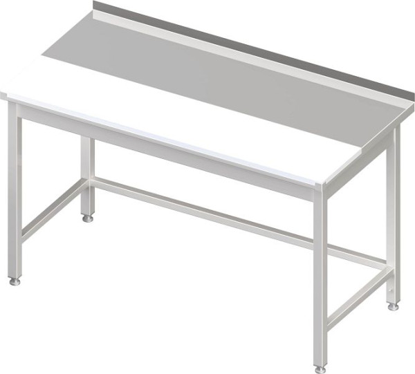 Table de travail Stalgast sans base, 1400x600x850 mm, avec plateau de découpe PE encastré, avec dosseret, soudé, VAT14614A
