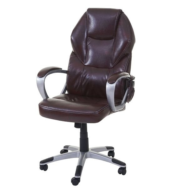 Chaise de bureau de massage Mendler HWC-A69, chaise de direction pivotante, fonction de chauffage fonction de massage similicuir, bordeaux, 57756