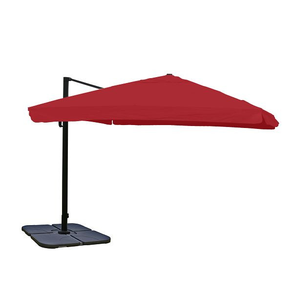 Mendler HWC-A96 parapluie feu tricolore, parapluie gastronomique 3x3m (Ø4,24m) polyester/aluminium 23kg, rabat, bordeaux avec support, 134191+31831