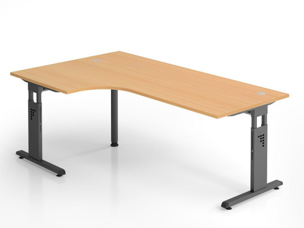 Bureau d'angle Hammerbacher OS82, 200 x 120 cm, plateau : hêtre, épaisseur 25 mm, chant ABS 2 mm, forme d'angle 90°, montage possible à gauche ou à droite, VOS82/6/G