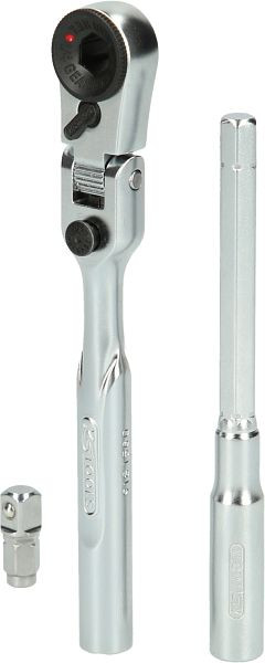 KS Tools Jeu de cliquets réversibles à embout 1/4" avec adaptateur de prise pour douilles, 3 pièces, 918.1590