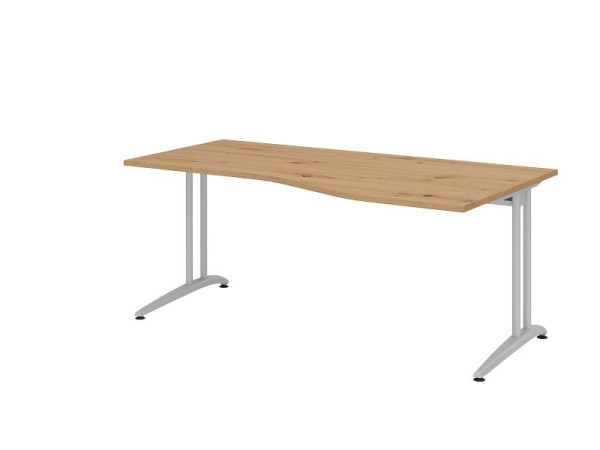 Bureau Hammerbacher BS18, 180 x 100/80 cm, plateau : chêne noueux, épaisseur 25 mm, pied en C argent (similaire à RAL 9006), hauteur de travail 72 cm, VBS18/R/S