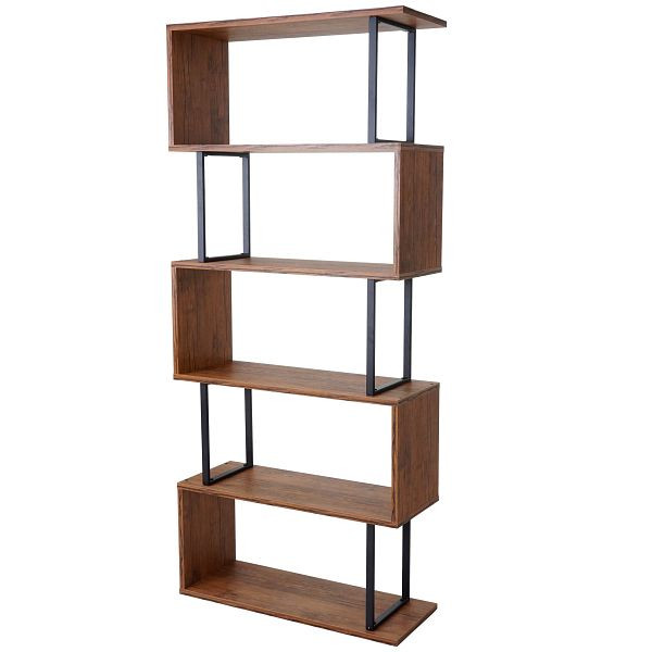Bibliothèque Mendler HWC-A27, étagère autoportante, étagère de salon, 183x80cm Structure 3D 5 niveaux, aspect chêne sauvage, métal noir, 50706