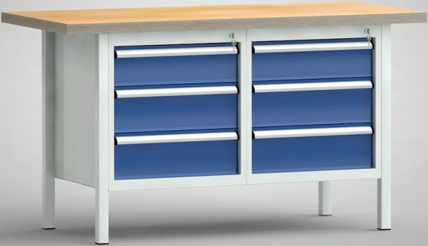 Etabli standard KLW, 1500 x 700 x 840 mm, avec plateau multiplex en hêtre, WS177N-1500M40-E1661