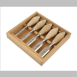 Jeu de burins courts MHG dans un coffret en bois, poignée en frêne huilé, contenu: 12,16,20,26,30 mm, lame polie, taille: 5 pièces, KU13103.05