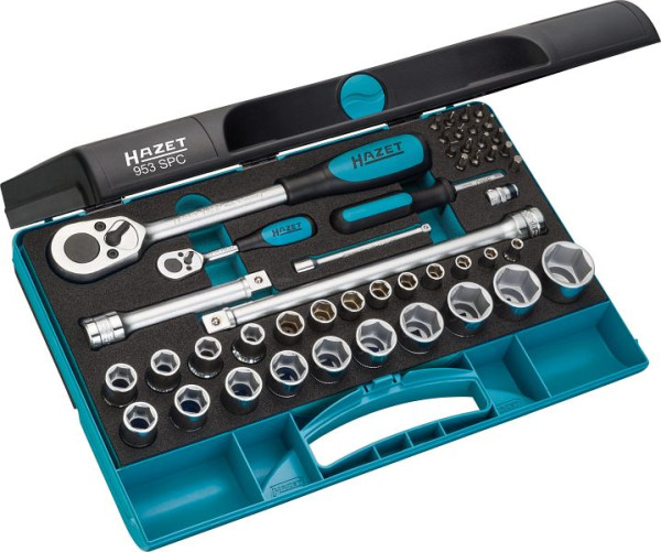 Jeu de clés à douille Hazet, carré creux 6,3 mm (1/4 pouce), carré creux 12,5 mm (1/2 pouce), nombre d'outils : 47, 953SPC