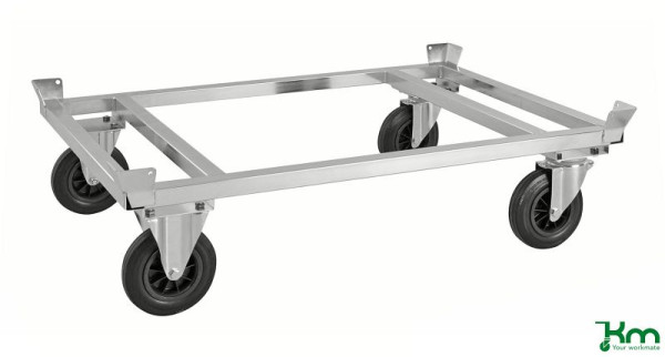 Kongamek Transpalette galvanisé avec porte-palette, 2 roulettes fixes et 2 roulettes pivotantes pleines en caoutchouc, hauteur de plate-forme 305 mm, KM217-EP
