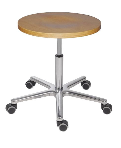 Tabouret Lotz XXL, assise : hêtre, Ø 400 mm, hauteur d'assise 470 - 650 mm, déverrouillage par levier, piètement en aluminium, pour personnes jusqu'à 180 kg, 3690.1-12