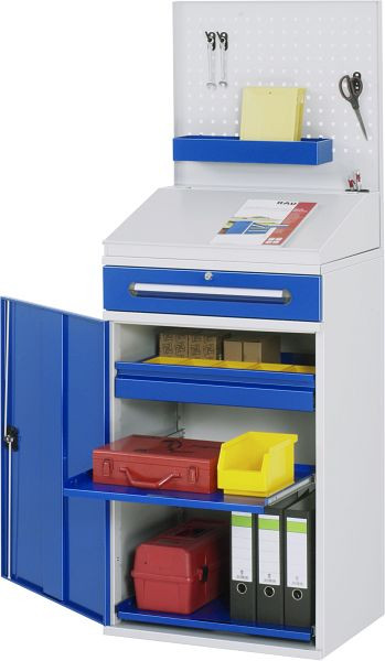 Bureau debout RAU, tiroir et tiroir intérieur, plaque perforée, 650x1110/1220x520 mm, 07-650-M04.11