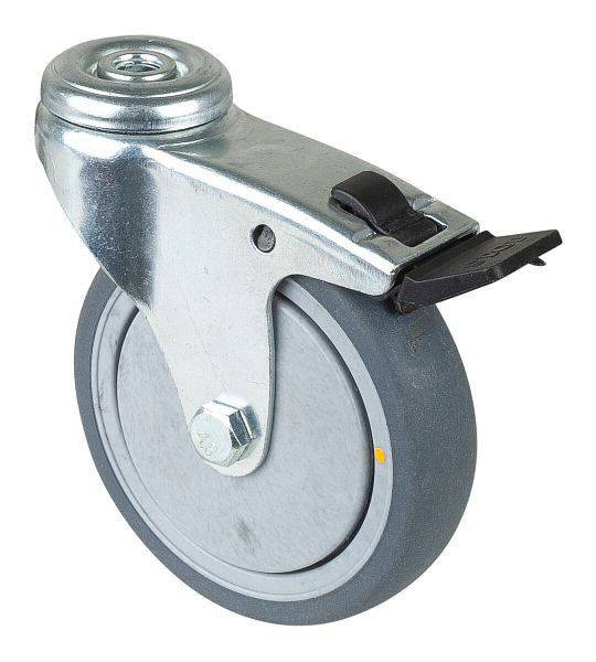 BS Castors Roulette d'appareil avec frein, largeur 28 mm, Ø100 mm, jusqu'à 70 kg, caoutchouc gris, conducteur d'électricité, roulement à billes, lot de 2, A321.A89.100