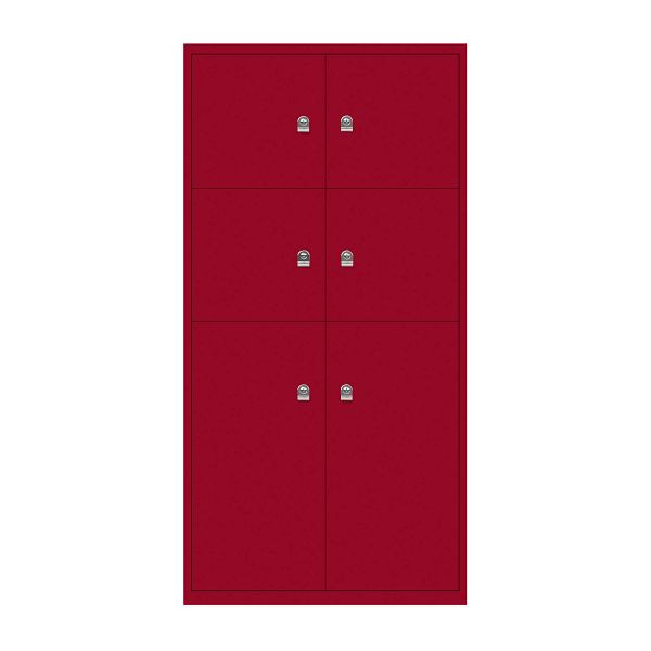 Bisley LateralFile Lodge, 6 casiers : 4x H 375 mm, 2x H 755 mm, acier, serrure à cylindre, rouge cardinal, L0848SABX2SDXP670