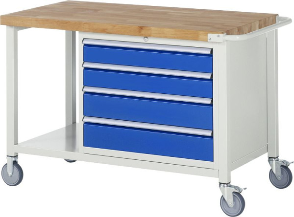 Etabli mobile RAU 8000 - modèle 8262, L1250 x P700 x H880-1080 mm, conteneur de sous-structure à droite, 4x tiroirs : 2xH120, 2xH150 mm, 05-8262A6-127B4H.11