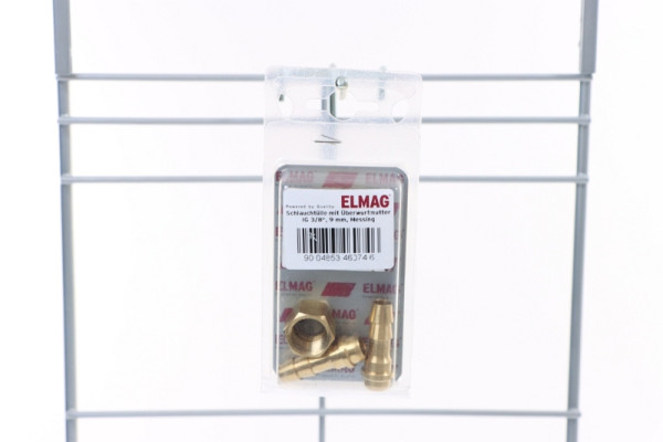 Embout de tuyau ELMAG avec écrou-raccord, FI 3/8', 9 mm, laiton, 2 pièces, 46074