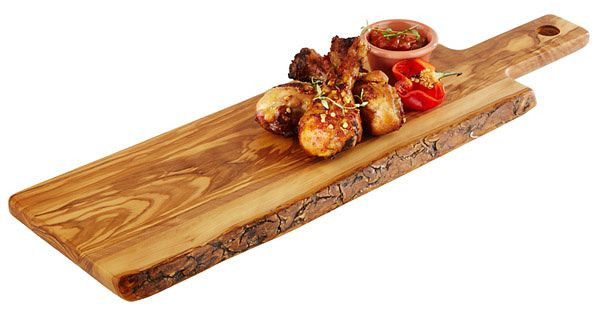 Planche de service APS -OLIVE-, 40 x 15 cm, hauteur : 1,5 cm, bois (olivier), manche : 11 cm, 00873