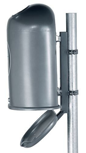 Corbeille à papier DENIOS en acier, avec poteau, 45 litres, galvanisée à chaud, anthracite-fer mica, 137-539