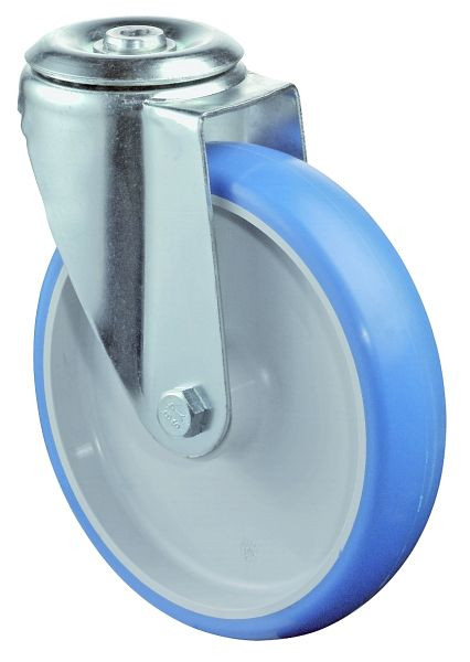 Rouleau de transport BS rollers, largeur 45 mm, Ø200 mm, jusqu'à 250 kg, bande de roulement polyuréthane bleu, corps de roue en plastique, roulement à rouleaux, L101.B36.200