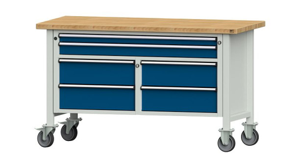 Établis ANKE établi à caissons, modèle 255 V, 1500 x 700 x 890 mm, RAL 7035/5010, BMP 40 mm, mobile, 304.161