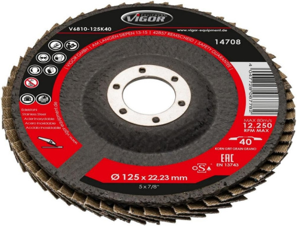 Jeu de rondelles de blocage dentelées VIGOR, 125 mm, K-80, nombre d'outils : 10, V7010-125K80