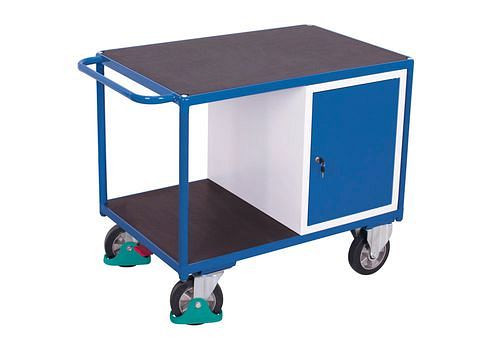 Chariot d'atelier pour charges lourdes DENIOS classic-line avec 2 zones de chargement et porte battante, largeur 1190 mm, 271547