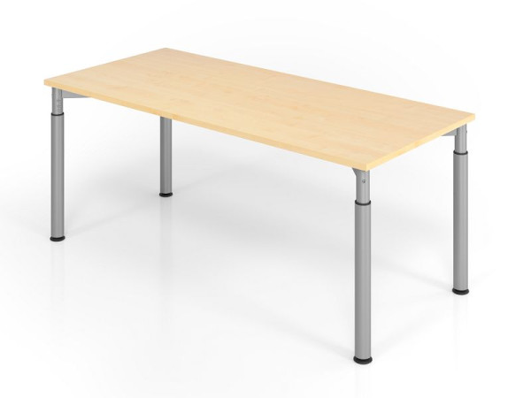 Bureau Hammerbacher YS19, 180 x 80 cm, plateau : érable, épaisseur 25 mm, chant épais en ABS, forme rectangulaire, argent, VYS19/3/S