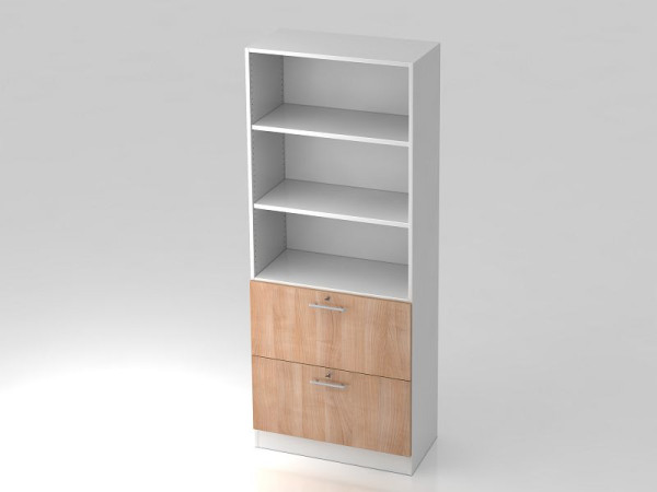 Armoire Hammerbacher 5OH, 2HR, poignée de garde-corps du panneau de base blanc/noyer, 80x42x200,4 cm (LxPxH), V7300/W/N/RE