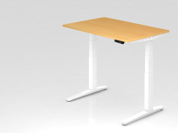Bureau assis-debout électrique Hammerbacher 120x80cm hêtre/blanc, forme rectangulaire, VXBHM12/6/WW
